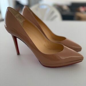Christian Louboutin Nigella Plato Patent Leather Nude Stiletto Heels Shoes